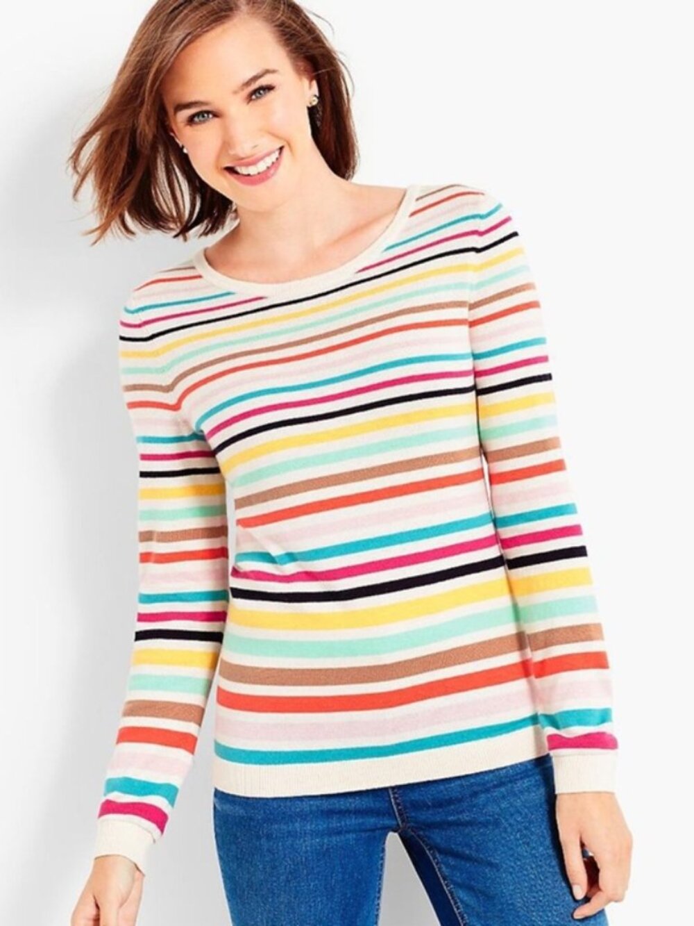 ⭐ Talbots rainbow striped cream sweater size Small